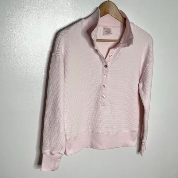 Negative Waffle Knit Pullover Womens XS Pink Quarter Button Cotton Sleep - Picture 4 of 9
